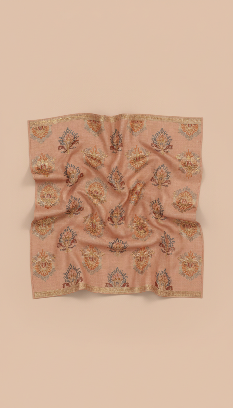 Peach Veil Linen Metallic Threadwork