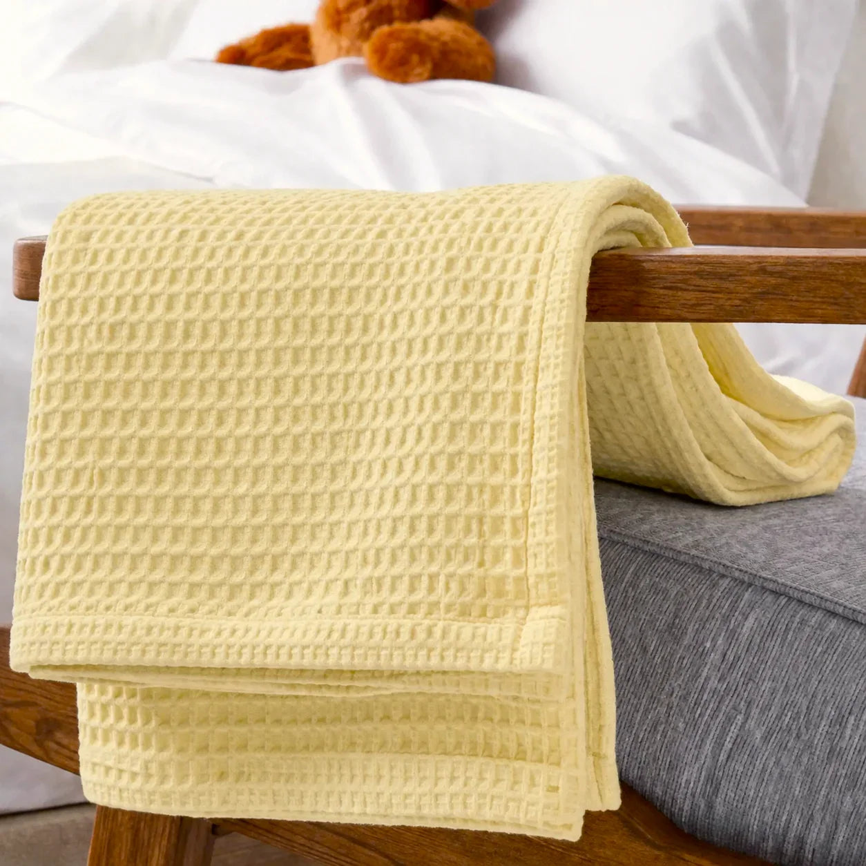 Organic Cotton Waffle Baby Blanket Light Yellow